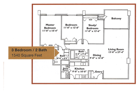 Floor plan for studio, 1540 sqft